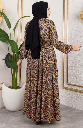 Efsun Floral Patterned Dress 7136-01 Yellow 7136-01