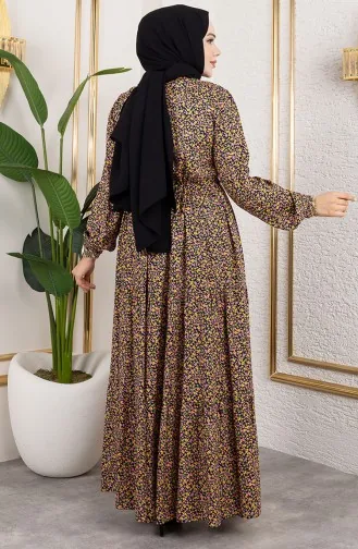 Efsun Bloemenpatroon Jurk 7136-01 Geel 7136-01