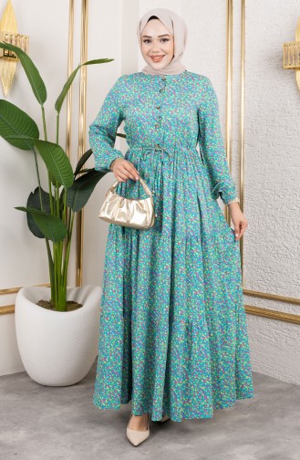 Efsun Floral Patterned Dress 7136-02 Turquoise 7136-02