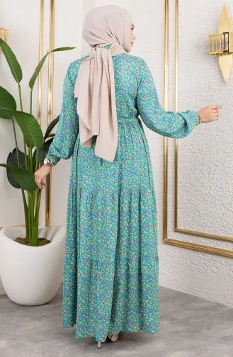 Efsun Bloemenpatroon Jurk 7136-02 Turquoise 7136-02