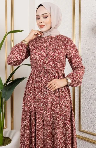 Efsun Jurk Met Bloemenmotief 7136-03 Bordeauxrood 7136-03