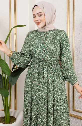 Efsun Kleid Mit Blumenmuster 7136-04 Dunkelgrün 7136-04