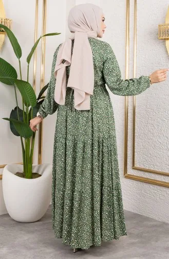Efsun Kleid Mit Blumenmuster 7136-04 Dunkelgrün 7136-04