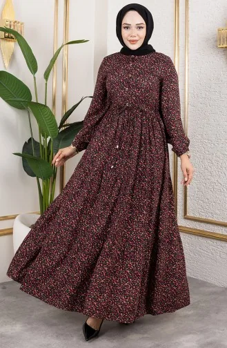 Efsun Kleid Mit Blumenmuster 7136-05 Schwarz 7136-05