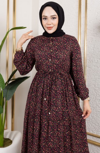 Efsun Floral Patterned Dress 7136-05 Black 7136-05