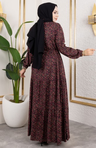 Efsun Floral Patterned Dress 7136-05 Black 7136-05
