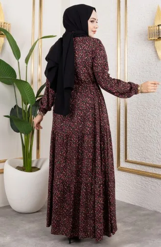 Efsun Kleid Mit Blumenmuster 7136-05 Schwarz 7136-05