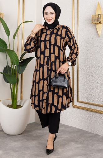 Checkered Viscose Tunic 0176-02 Brown 0176-02