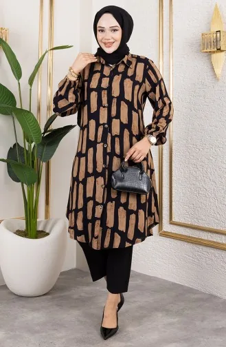 Checkered Viscose Tunic 0176-02 Brown 0176-02