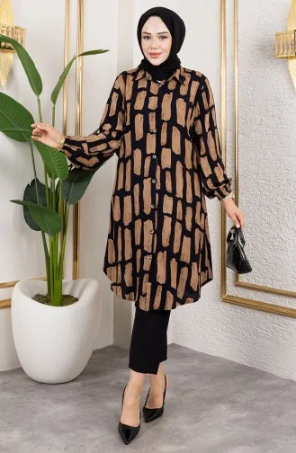 Checkered Viscose Tunic 0176-02 Brown 0176-02