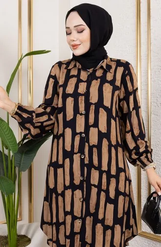 Checkered Viscose Tunic 0176-02 Brown 0176-02