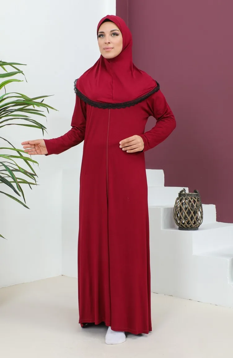 Viskose Gebetskleid Mit Kopftuch 4485-01 Burgund 4485-01