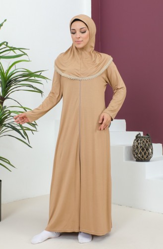 Viscose Gebedsjurk Met Hoofddoek 4485-04 Melkkoffie 4485-04