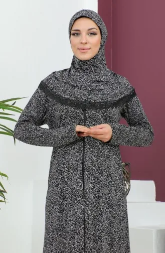 ثوب صلاة من الفيسكوز المنقوش 4487A-02 أسود 4487A-02