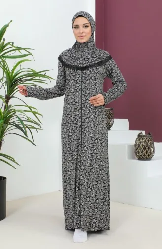 Patterned Viscose Prayer Dress 4487D-01 Black 4487D-01