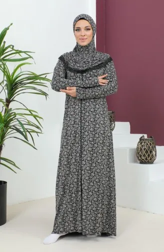 Patterned Viscose Prayer Dress 4487D-01 Black 4487D-01