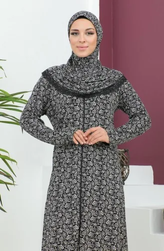 Patterned Viscose Prayer Dress 4487D-01 Black 4487D-01