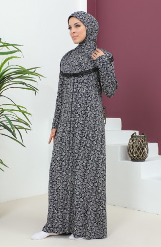 ثوب صلاة من الفيسكوز المنقوش 4487D-02 أزرق داكن 4487D-02