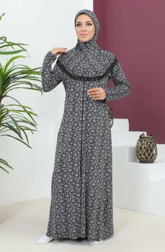 ثوب صلاة من الفيسكوز المنقوش 4487D-02 أزرق داكن 4487D-02