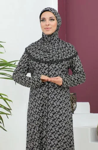 ثوب صلاة من الفيسكوز المنقوش 4487E-02 أسود 4487E-02