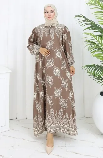 Viscose Collar Dress With Water Skirt 984585A-01 Mink 984585A-01