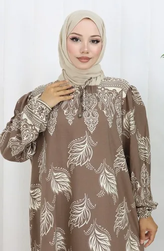 Viscose Collar Dress With Water Skirt 984585A-01 Mink 984585A-01