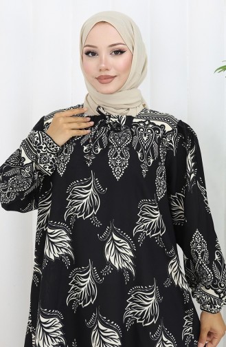 فستان بياقة فيسكوز وتنورة بلون مائي 984585A-02 أسود 984585A-02