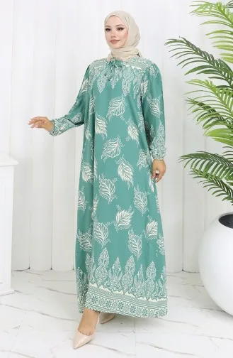 فستان بياقة فيسكوز وتنورة بلون مائي 984585A-04 أخضر نعناعي 984585A-04