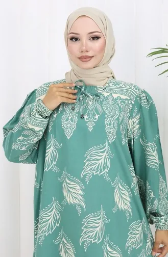 فستان بياقة فيسكوز وتنورة بلون مائي 984585A-04 أخضر نعناعي 984585A-04