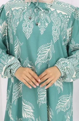 فستان بياقة فيسكوز وتنورة بلون مائي 984585A-04 أخضر نعناعي 984585A-04