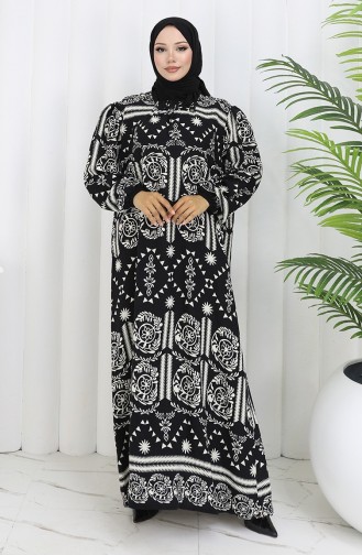 Viscose Collar Dress With Water-Solid Skirt 984585B-01 Black And White 984585B-01