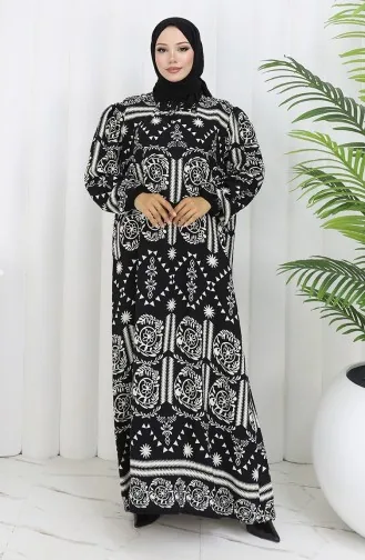 فستان بياقة فيسكوز وتنورة بلون مائي 984585B-01 أسود وأبيض 984585B-01