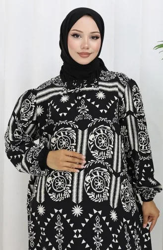 فستان بياقة فيسكوز وتنورة بلون مائي 984585B-01 أسود وأبيض 984585B-01
