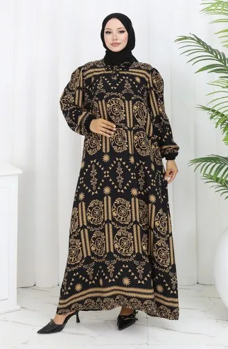 Viscose Collar Dress With Water-Solid Skirt 984585B-02 Black Mink 984585B-02