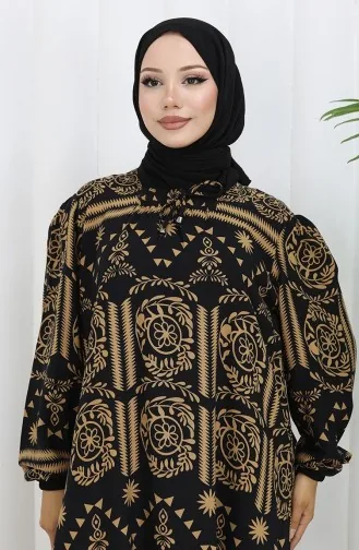 Viscose Collar Dress With Water-Solid Skirt 984585B-02 Black Mink 984585B-02