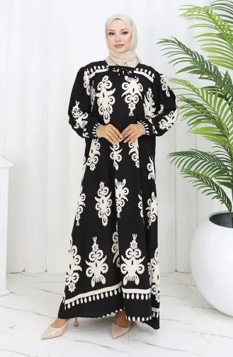 Viscose Collar Dress With Water-Solid Skirt 984585C-01 Black And White 984585C-01