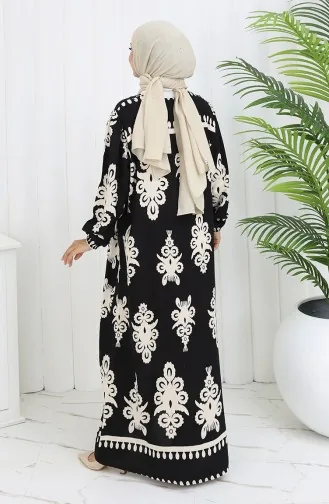 Viscose Collar Dress With Water-Solid Skirt 984585C-01 Black And White 984585C-01