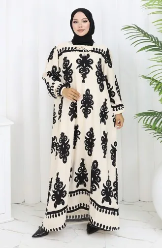 Viscose Collar Dress With Water-Solid Skirt 984585C-02 White Black 984585C-02