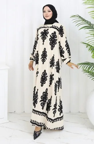 Viscose Collar Dress With Water-Solid Skirt 984585C-02 White Black 984585C-02