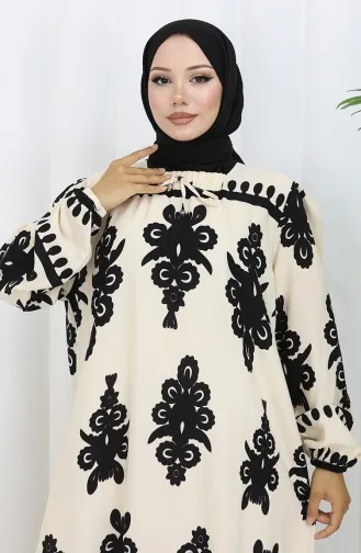 Viscose Collar Dress With Water-Solid Skirt 984585C-02 White Black 984585C-02