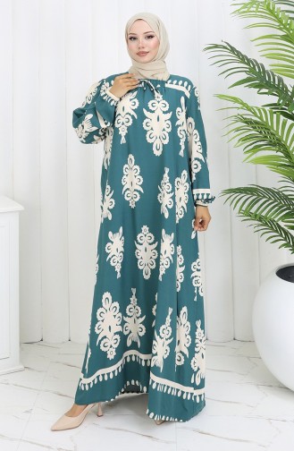 Viscose Collar Dress With Water-Solid Skirt 984585C-03 Almond Green White 984585C-03