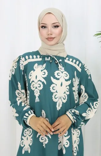 Viscose Collar Dress With Water-Solid Skirt 984585C-03 Almond Green White 984585C-03