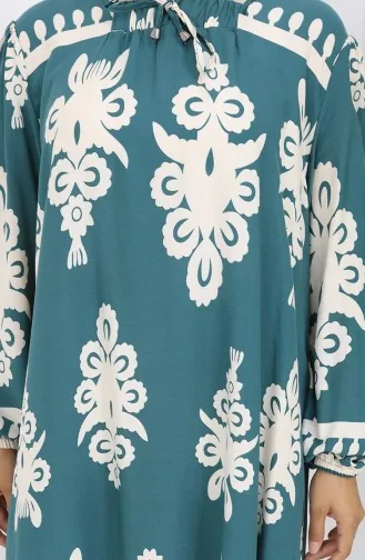 Viscose Collar Dress With Water-Solid Skirt 984585C-03 Almond Green White 984585C-03