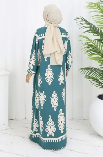 Viscose Collar Dress With Water-Solid Skirt 984585C-03 Almond Green White 984585C-03