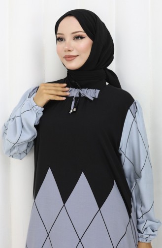 Viscose Collar Dress With Water-Solid Skirt 984585D-01 Black 984585D-01