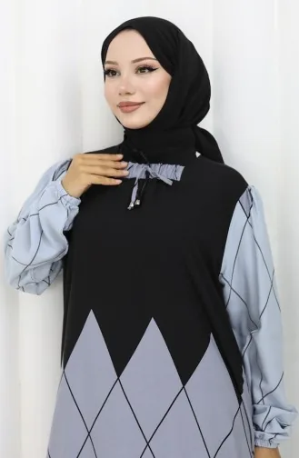 Eteği Sulu Viskon Yaka Elbise 984585D-01 Siyah