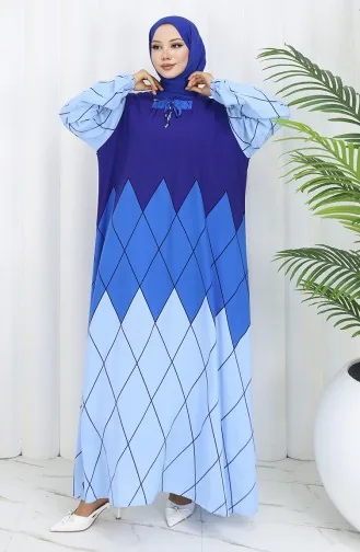 فستان بياقة فيسكوز وتنورة بلون مائي 984585D-03 نيلي 984585D-03