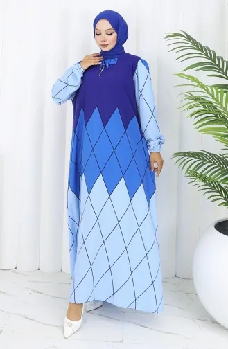 فستان بياقة فيسكوز وتنورة بلون مائي 984585D-03 نيلي 984585D-03