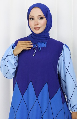 Eteği Sulu Viskon Yaka Elbise 984585D-03 İndigo