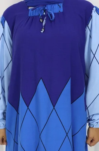 فستان بياقة فيسكوز وتنورة بلون مائي 984585D-03 نيلي 984585D-03